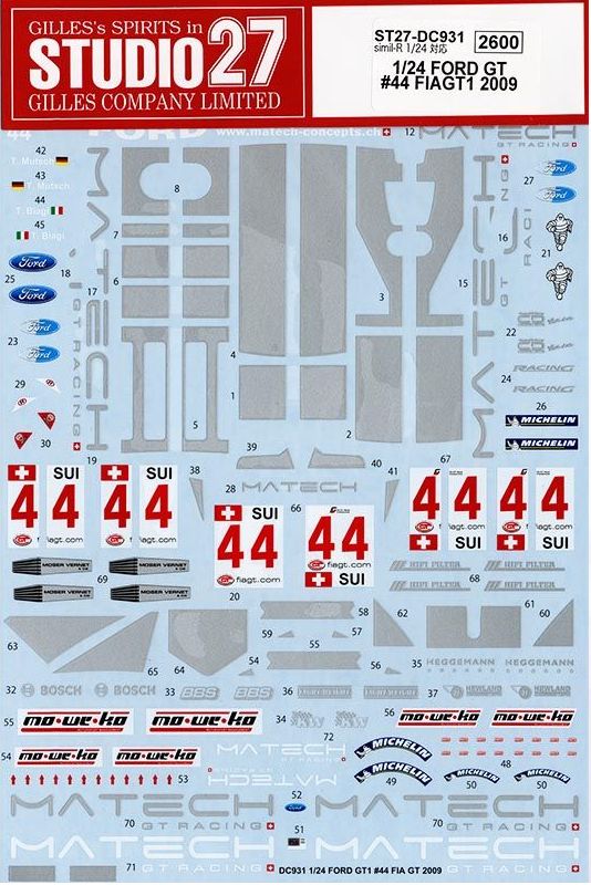 1:24 Ford GT - FIA GT1 Matech Decals Set (for Simil-R Kits)
