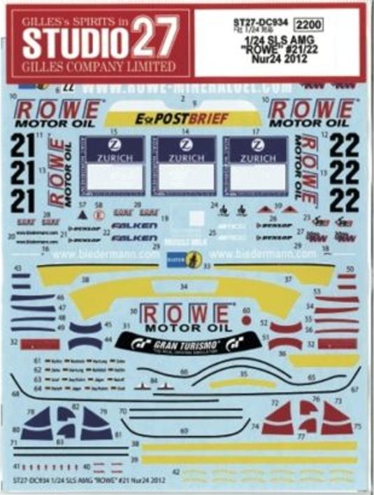1:24 Mercedes SLS AMG - Nurburgring 2012 Decals Set (for Fujimi Kits)
