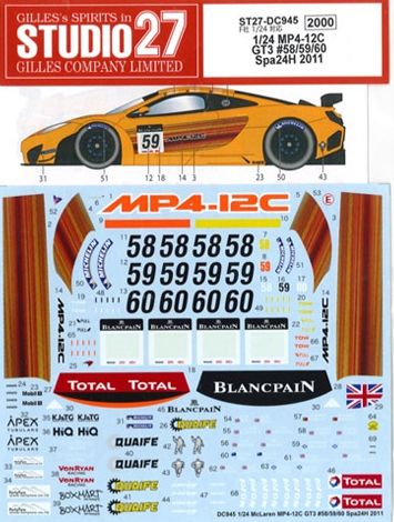 1:24 McLaren MP4/12C GT3 - Spa 2011 Decals Set