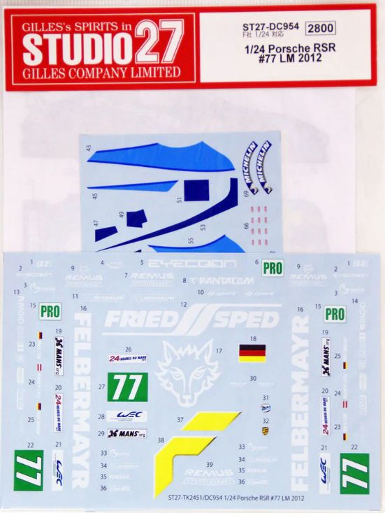 1:24 Porsech 911 RSR - Le Mans 2012 No.77 Decals Set (for Fujimi Kits)