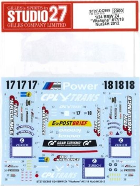 1:24 BMW Z4 - Vita4One No.17/18 Nurburgring 2012 Decals Set (for Fujimi Kits)