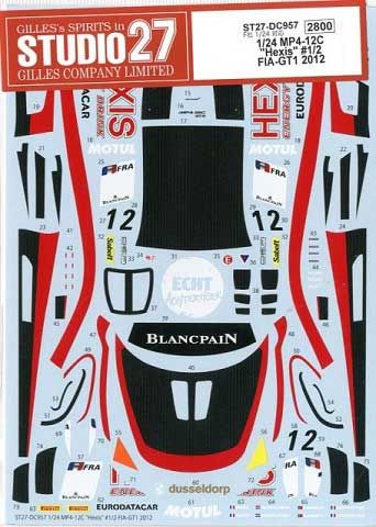 1:24 McLaren MP4/12C - Hexis FIA GT1 2012 Decals Set
