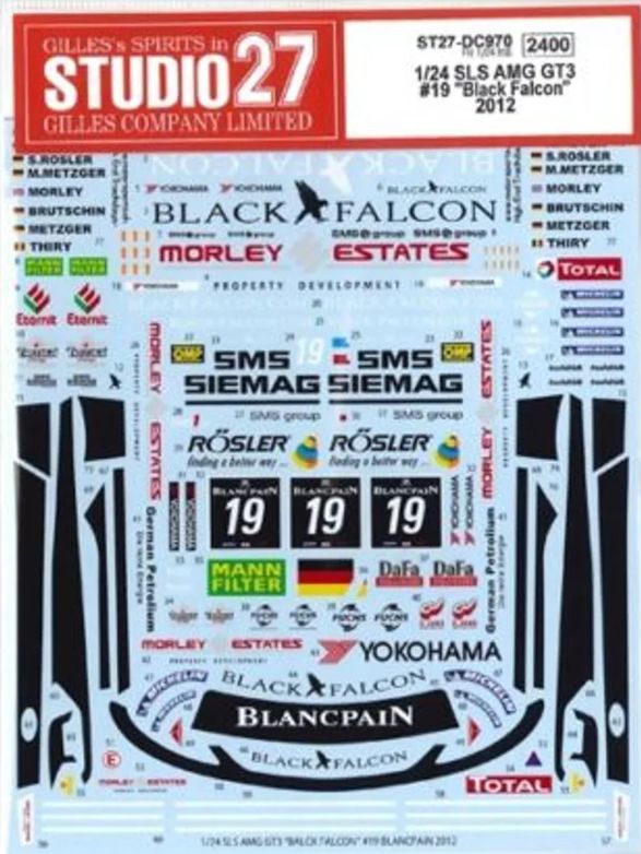 1:24 Mercedes SLS AMG GT3 - No.19 Black Falcon 2012 Decals Set (for Fujimi Kits)