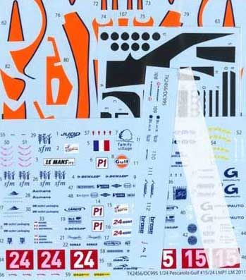 1:24 Pescarolo - Gulf No.15/24 LM 2011 Decals Set (for Simil-R Kits)