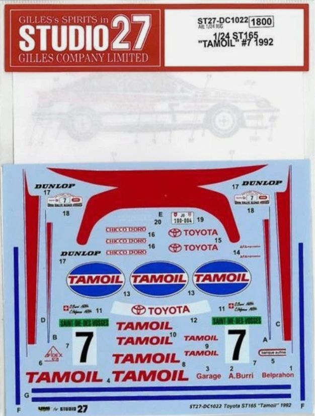 1:24 Toyota Celica ST165 - Tamoil No.7 1992 Decals Set (for Aoshima Kits)