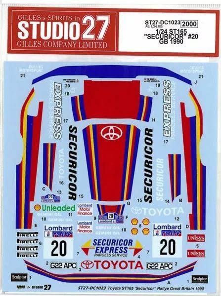 1:24 Toyota Celica ST165 - Securicor No.20 GB 1990 Decals Set (for Aoshima Kits)
