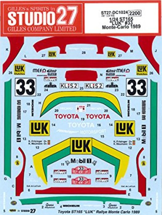 1:24 Toyota Celica ST165 - LUK Monte Carlo 1989 Decals Set (for Aoshima Kits)