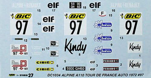 1:24 Renault Alpine A110 - Tour de France Auto 1972 Decals Set (for Tamiya Kits)