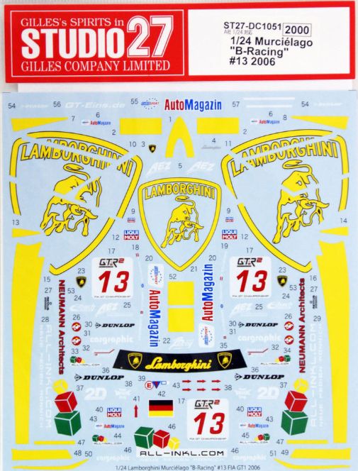 1:24 Lamborghini Murcielago - B-Racing No.13 2006 Decals Set (for Aoshima Kits)