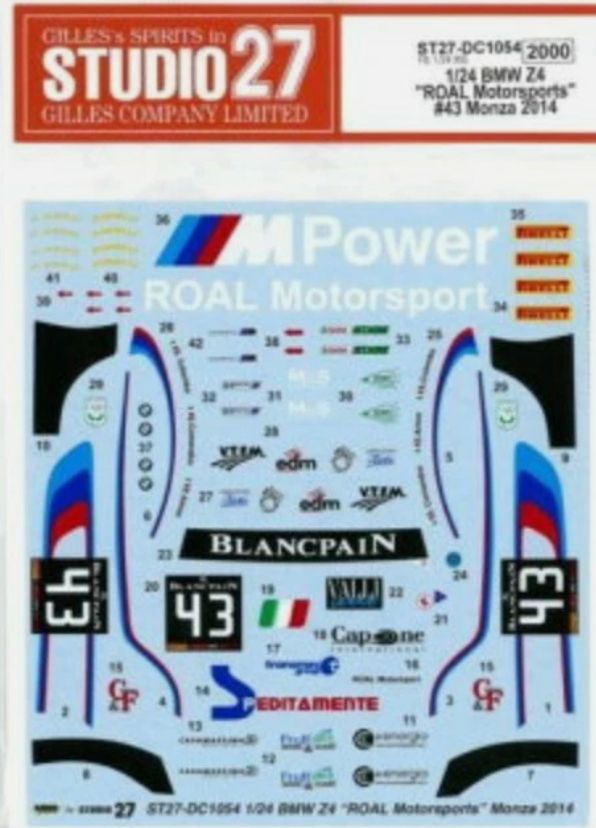 1:24 BMW Z4 - ROAL Motorsports Monza 2014 Decals Set (for Fujimi Kits)