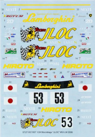 1:24 Lamborghini Murcielago - JLOC No.53 Le Mans 2006 Decals Set (for Aoshima Kits)