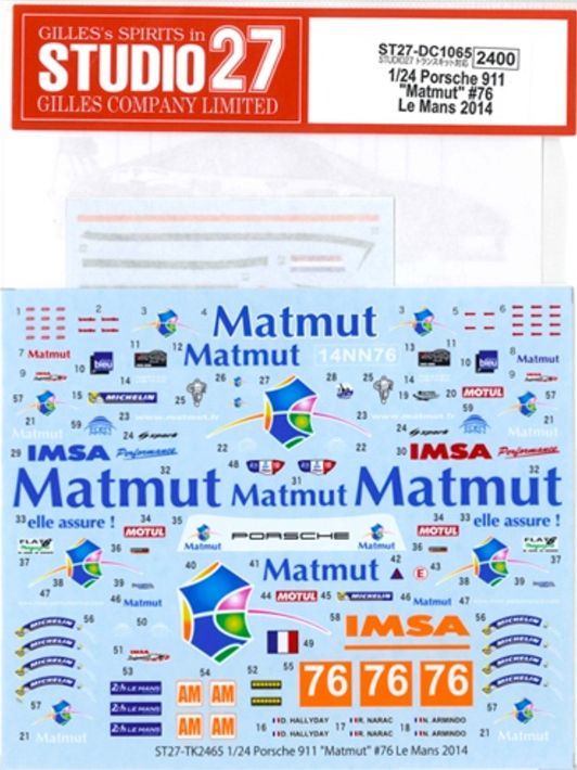 1:24 Porsche 911 - Matmut Le Mans 2014 Decals Set (for Studio 27 Kits)