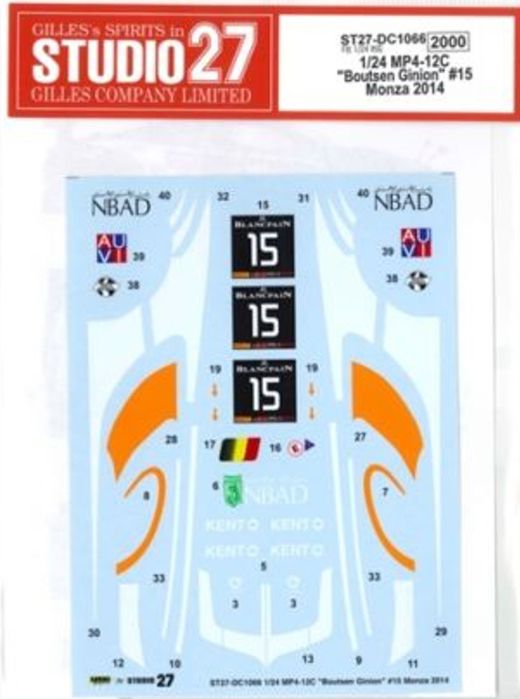 1:24 McLaren MP4/12C - Boutsen Ginion No.15 Monza 2014 Decals Set (for Fujimi Kits)