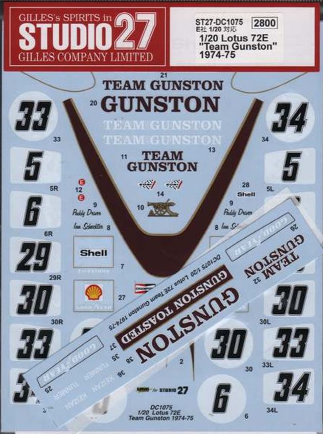 1:20 Lotus 72D - Team Gunston 1974/1975 Decals Set (for Ebbro Kits)