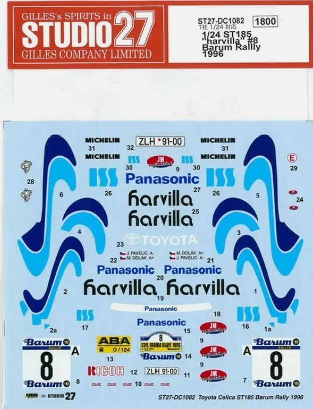 1:24 Toyota Celica ST185 - Harvilla Barum Rally 1996 Decals Set (for Tamiya Kits)