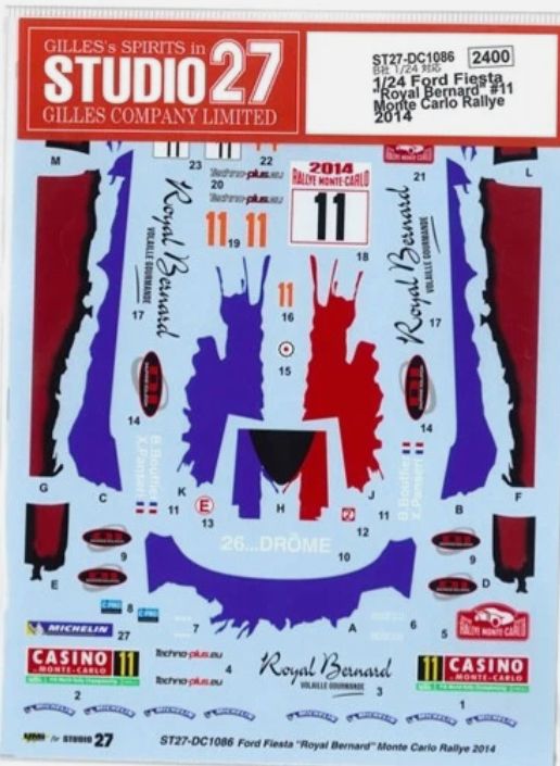 1:24 Ford Fiesta WRC - Royal Bernard Rally Monte Carlo 2014 Decals Set (for Belkits Kits)