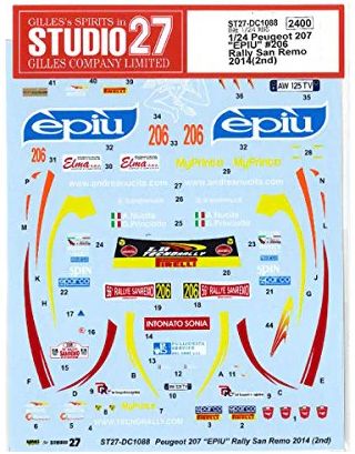 1:24 Peugeot 207 S2000 - EPIU Rally San Remo 2014 Decals Set (for Belkits Kits)