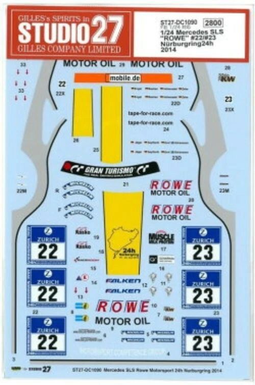 1:24 Mercedes SLS AMG GT3 - Rowe No.22 / No.23 Nurburgring 24h 2014 (for Fujimi Kits)