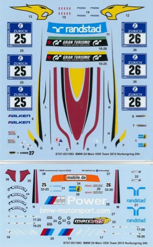 1:24 BMW Z4 GT3 - VDS No.25/26 Nurburgring 24h 2014 Decals Set (for Fujimi Kits)