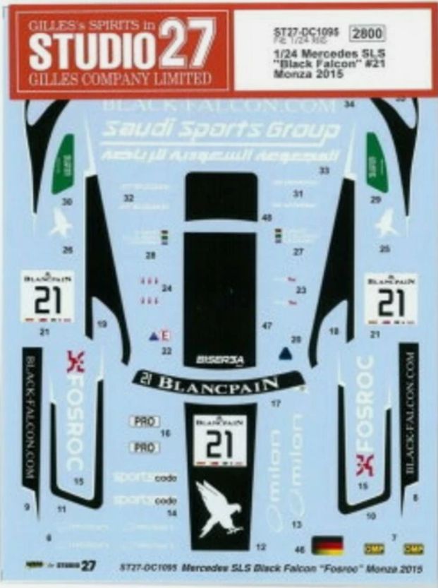 1:24 Mercedes SLS - Black Falcon No.21 Monza 2015 Decals Set (for Fujimi Kits)
