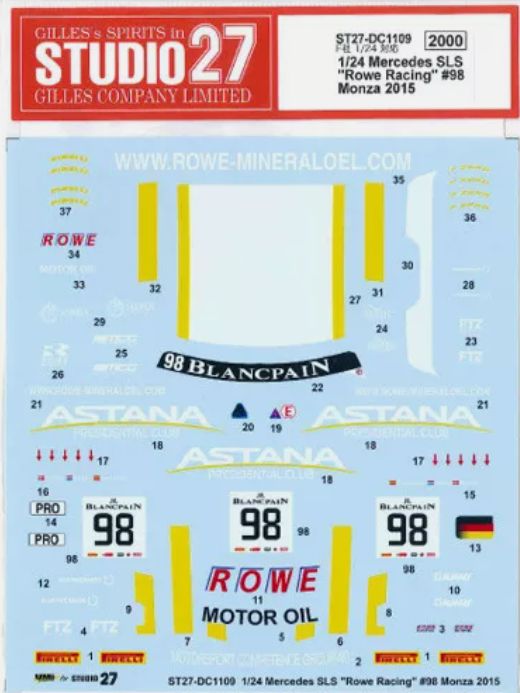 1:24 Mercedes SLS - Rowe Racing No.98 Monza 2015 Decals Set (for Fujimi Kits)