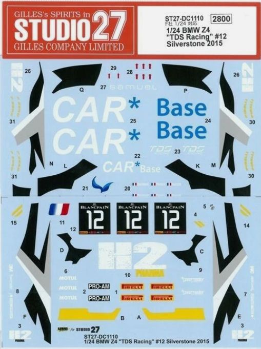 1:24 BMW Z4 GT3 - TDS Racing No.12 Silverstone 2015 Decals Set (for Fujimi Kits)