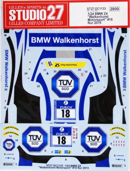 1:24 BMW Z4 GT3 - Walkenhorst Motorsport No.18 Nurburgring 2015 Decals Set (for Fujimi Kits)