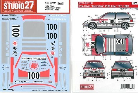 1:24 Honda Civic - Idemitsu Inter Tec 1989 Decals Set (for Aoshima Kits)