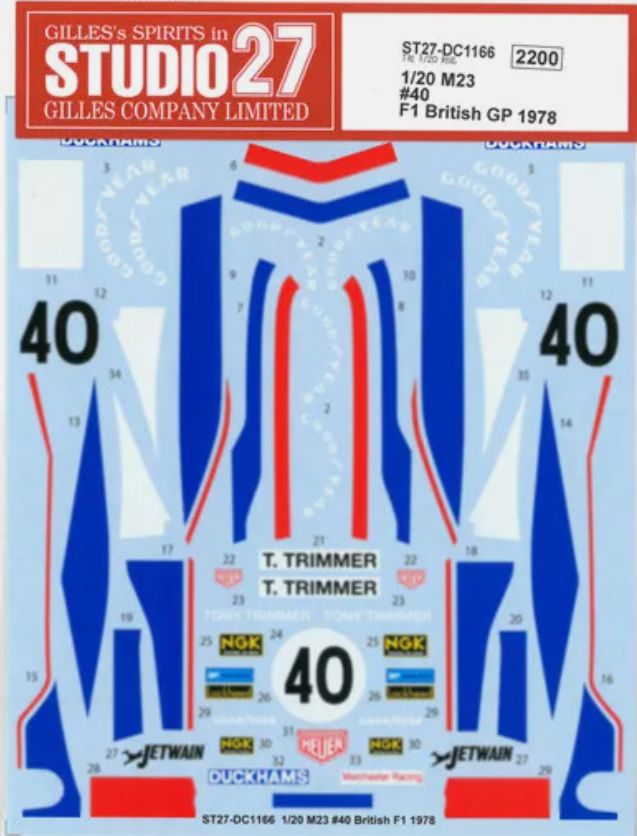 1:20 McLaren M23 - British GP 1978 Decals Set (for Tamiya Kits)