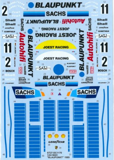 1:24 Porsche 962C - Blaupunkt Super Cup 1989 Decals Set (for Hasegawa Kits)
