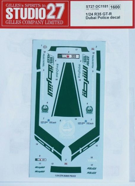 1:24 Nissan R35 GT-R - Dubai Police Decals Set (for Aoshima Kits)