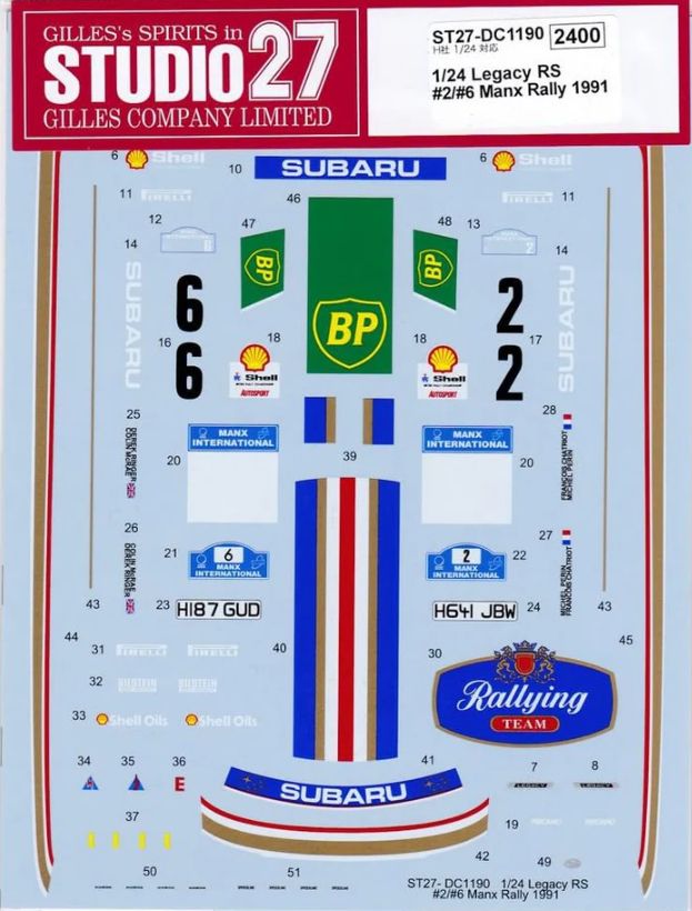 1:24 Subaru Legacy RS - Manx Rally 1991 Decals Set (for Hasegawa Kits)