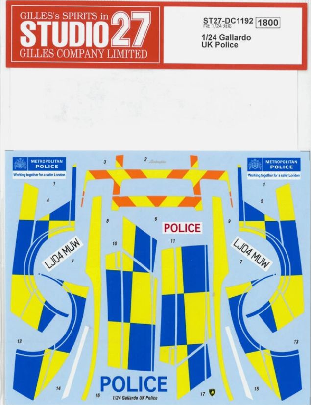 1:24 Lamborghini Gallardo - British Police Decals Set (for Fujimi Kits)