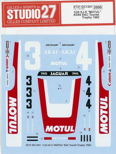 1:24 Jaguar XJ-S - Motul RAC Tourist Trophy 1982 Decals Set (for Hasegawa Kits)