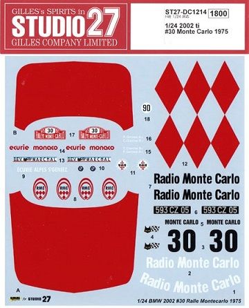 1:24 BMW 2002 TII - No.30 Monte Carlo 1975 Decals Set (for Hasegawa Kits)