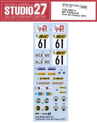 1:24 BMW 2002 TII - Fall / Wood Auto Tour De France 1971 Decals Set (for Hasegawa Kits)