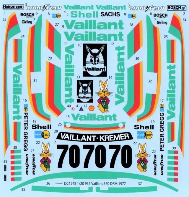 1:20 Porsche 935 - Vaillant No.70 DRM 1977 Decals Set (for Tamiya Kits)
