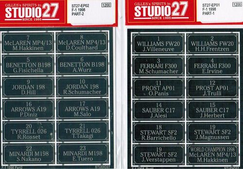 F1 Drivers Name Plate Part 1 + 2 (1998)