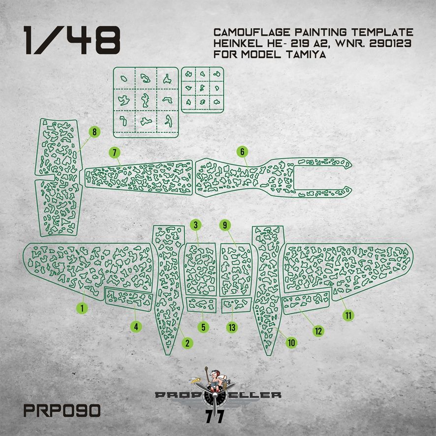 1:48 Camouflage Painting template  Heinkel He219 A-7, Wnr. 290123 For model Tamiya