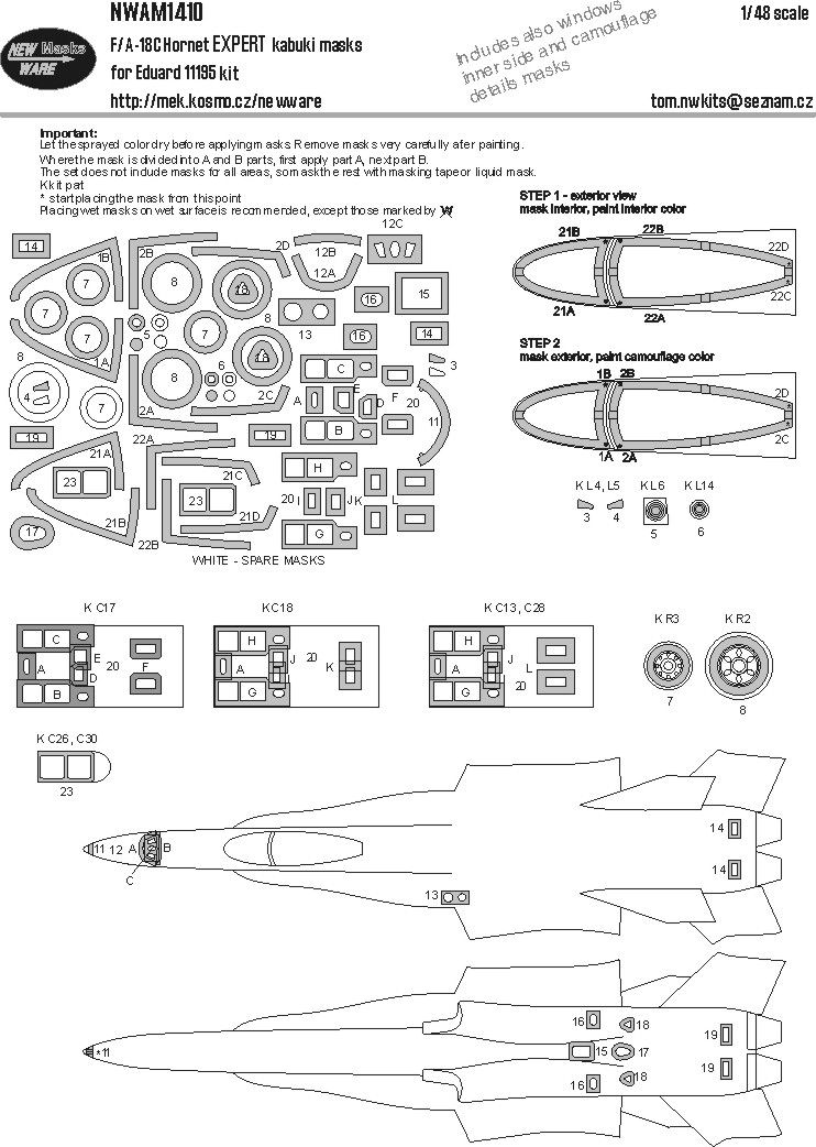 1:48 F-18 C Hornet - EXPERT Kabuki Masks Set (for Eduard 11195 Kit)
