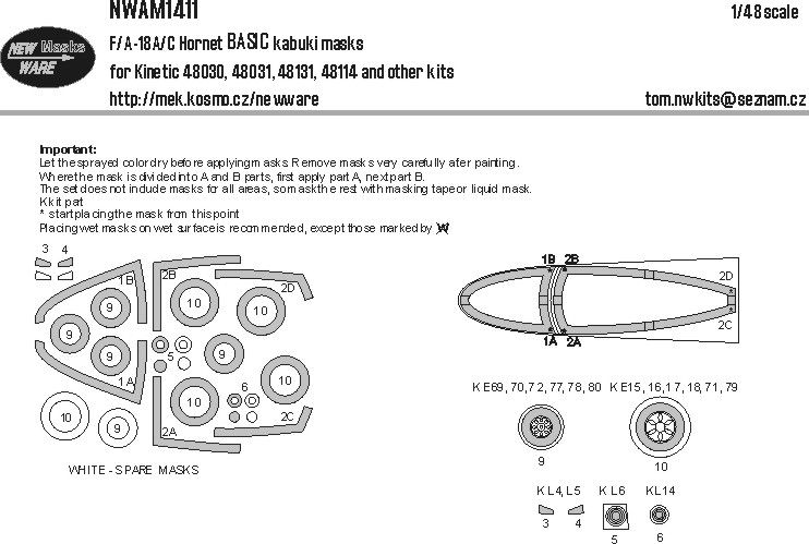 1:48 F-18 C Hornet - BASIC Kabuki Masks Set (for Kinetic Kits)