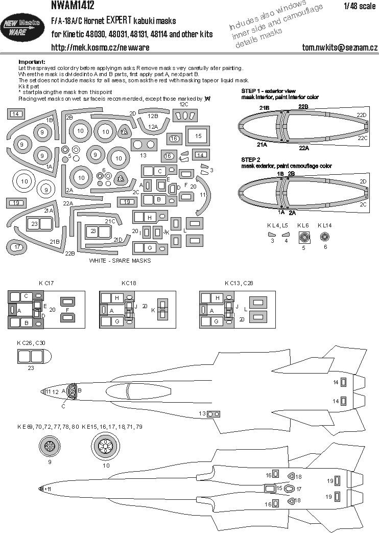 1:48 F-18 C Hornet - EXPERT Kabuki Masks Set (for Eduard 11195 Kit)