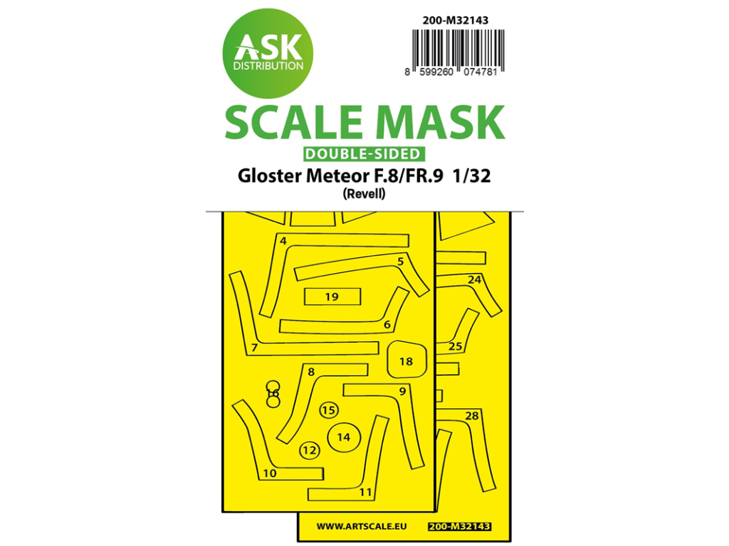 1:32 Gloster Meteor F.8/FR9 double-sided fit express mask for Revell