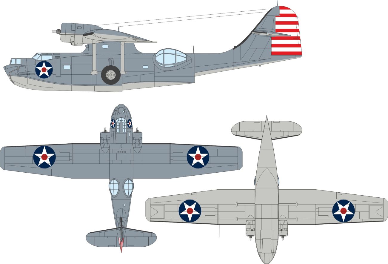 1:48 PBY-5A Catalina - US National Insignia Masks Set / Stars with Red Center (for Eduard and Revell Kits)