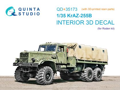 1:35 KrAZ-255B 3D-Printed & coloured Interior on decal paper (Roden) (with 3D-printed resin parts)