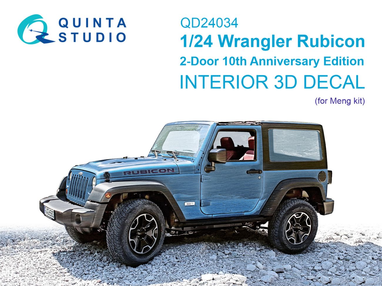1:24 Jeep Wrangler Rubicon 2-Door 10th Anniversary Edition 3D-Printed & coloured Interior on decal paper (Meng)