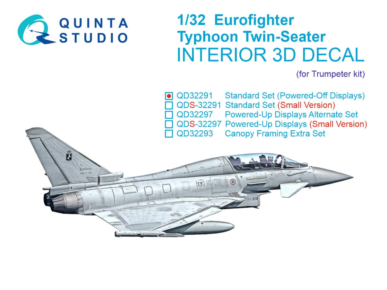 1:32 Eurofighter Typhoon Twin-seater EF-2000B/2000T 3D-Printed & coloured Interior on decal paper (Trumpeter)