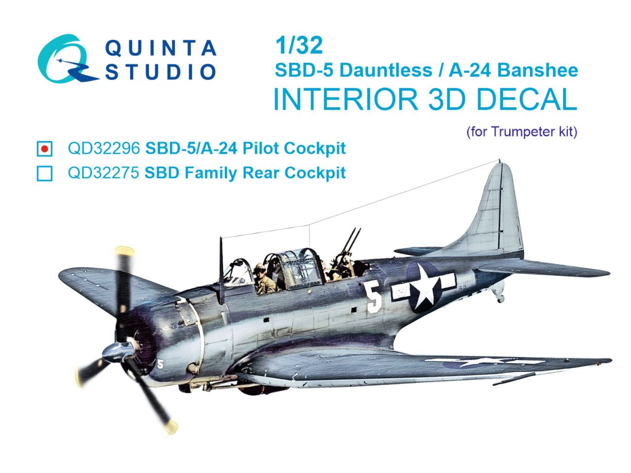1:32 SBD-5 Dauntless/A-24B Banshee. Pilot's Cockpit 3D-Printed & coloured Interior on decal paper (Trumpeter)