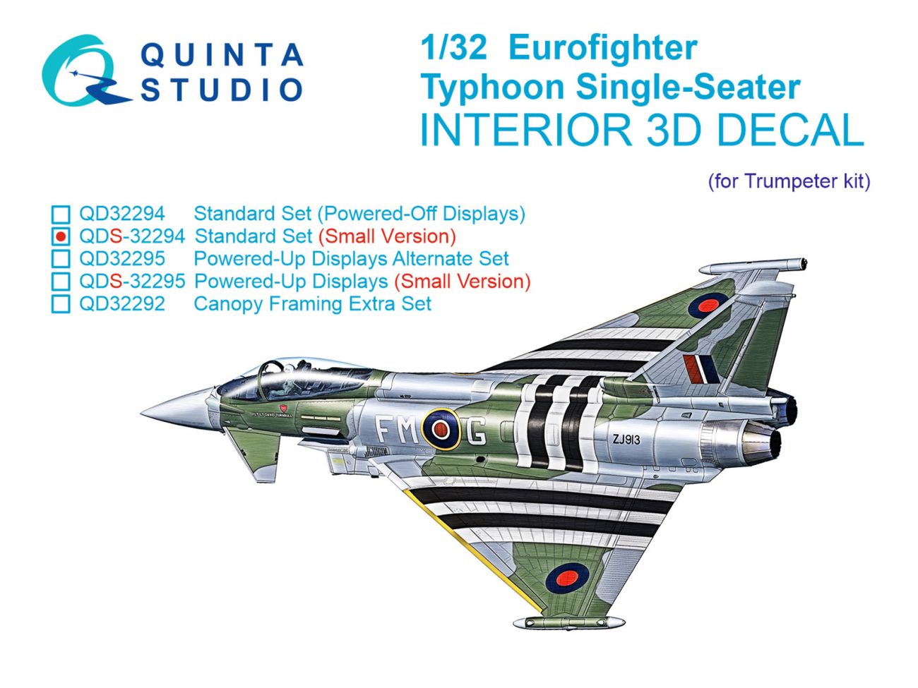 1:32 Eurofighter Typhoon Single-seater EF-2000/2000A 3D-Printed & coloured Interior on decal paper (Trumpeter) (Small version)