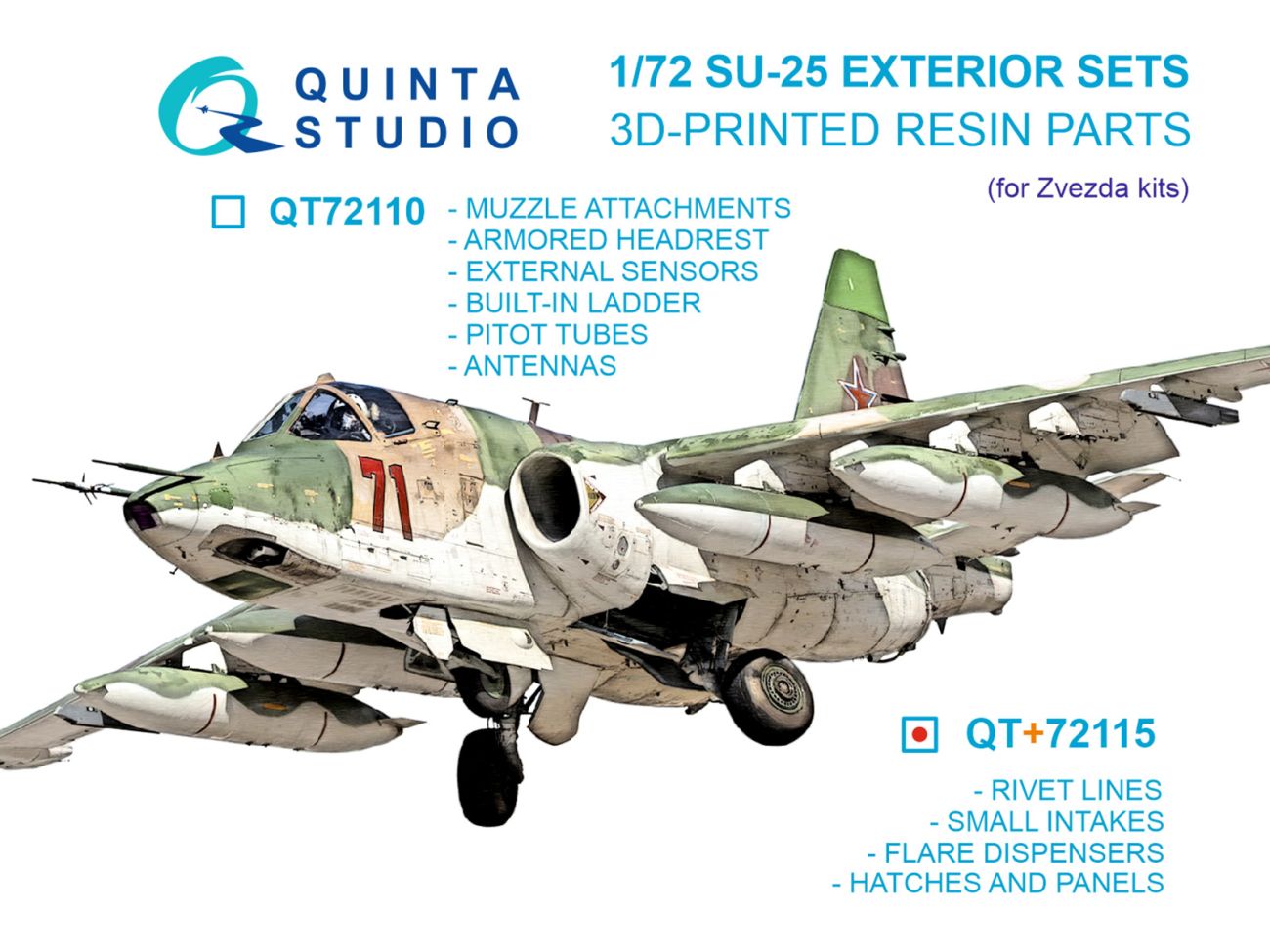 1:72 Su-25 Exterior Set Pt.2: rivet lines, small intakes, flare dispensers, harches and panels (Zvezda)